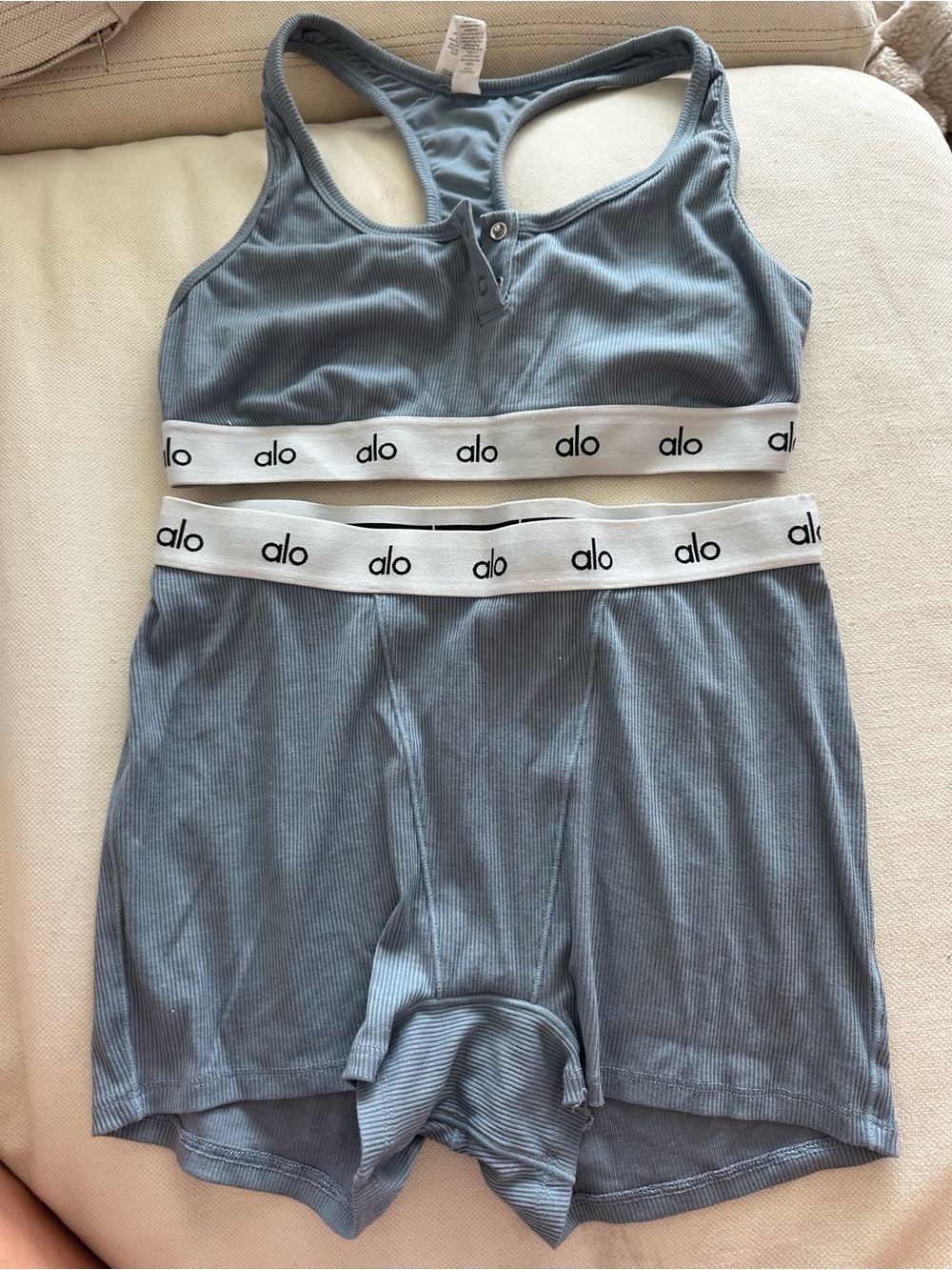 Alo Ribbed Light Blue Lounge Set